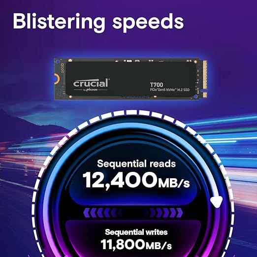 Crucial T700 PCIE GEN5 NVME M.2 Speed up to 11,800MB/s Internal Solid State Drive Crucial T700 PCIE GEN5 NVME M.2 Speed up to 11,800MB/s Internal Solid State Drive